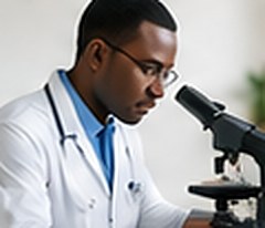 A scientist using a microscope